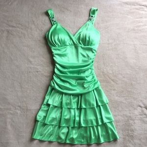 Satiny Green with Rhinestones Cocktail Dress